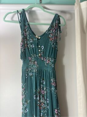 Teal Floral Tie-Shoulder Maxi Dress